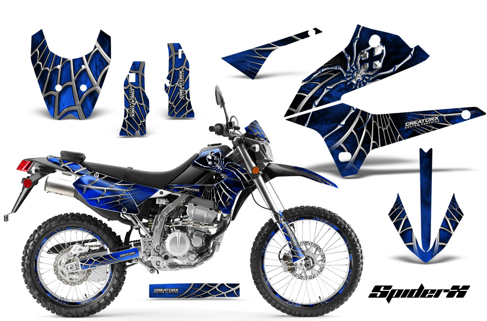 Kawasaki KLX DTRACK Graphics Kit SpiderX Blue NP Rims